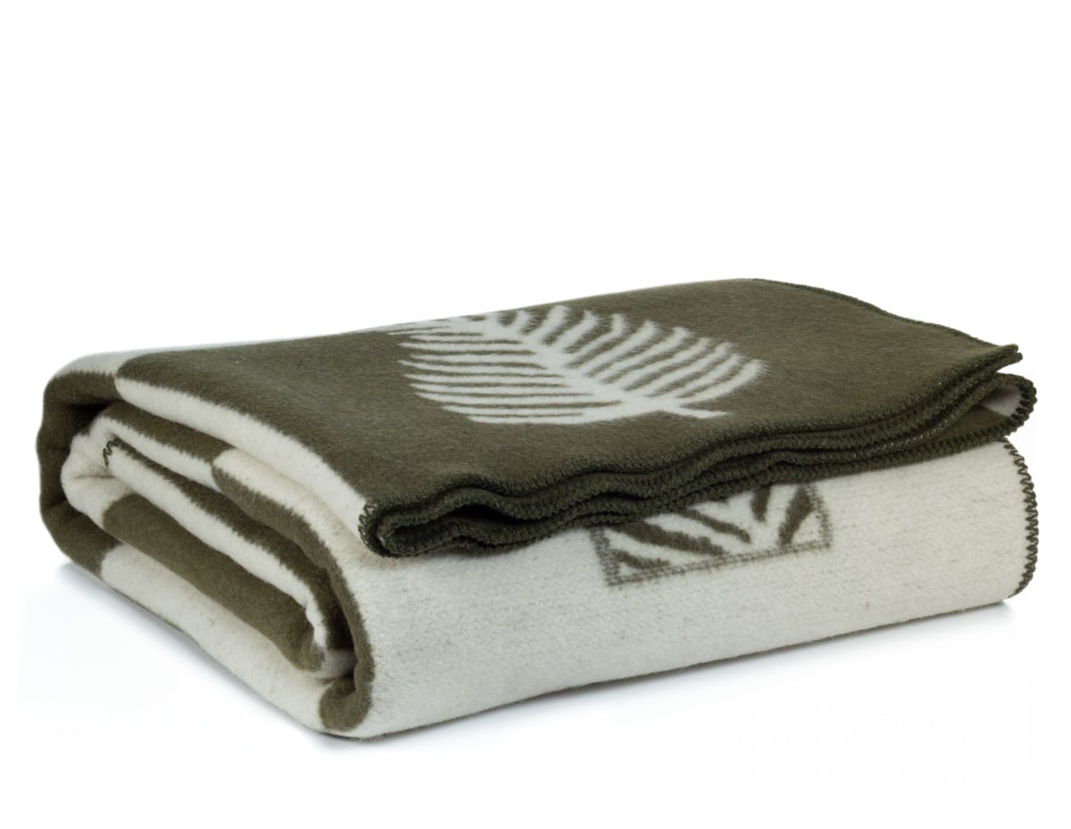 Merino wool bed blanket LEAF- double – green/white