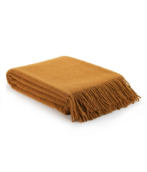 Wool boucle throw blanket PARIS mustard yellow