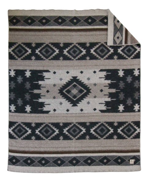 Wool bed blanket TRIBE – double – beige