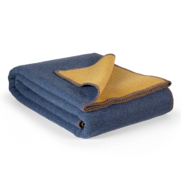 Merino wool bed blanket AEGEAN – single – blue & yellow
