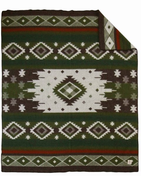 Wool bed blanket TRIBE – double – green