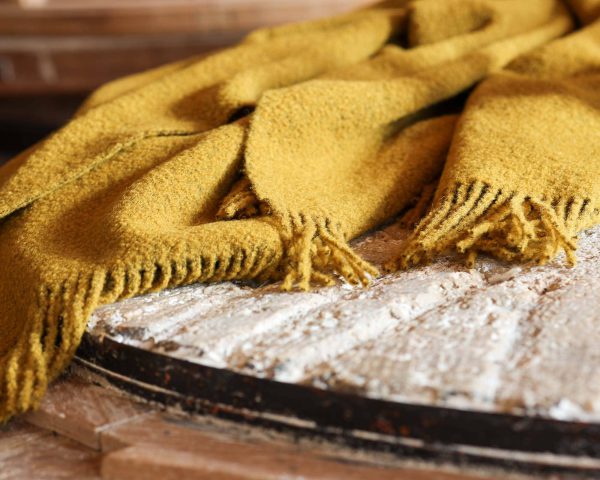 Wool bouclé throw blanket PARIS mustard yellow