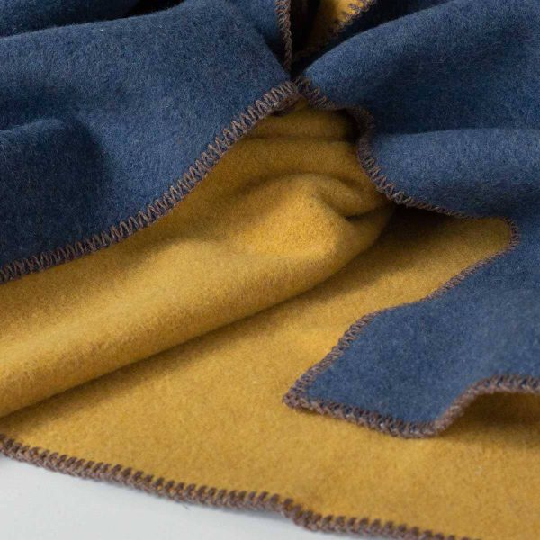 Merino wool bed blanket AEGEAN – double – blue & yellow