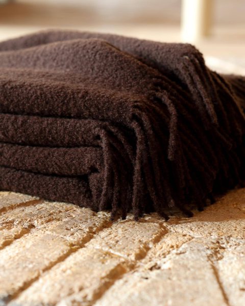 Wool bouclé throw blanket PARIS dark brown
