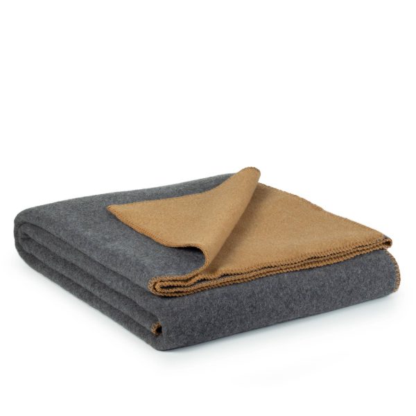 Merino wool bed blanket SUN DUST – double – gray & yellow