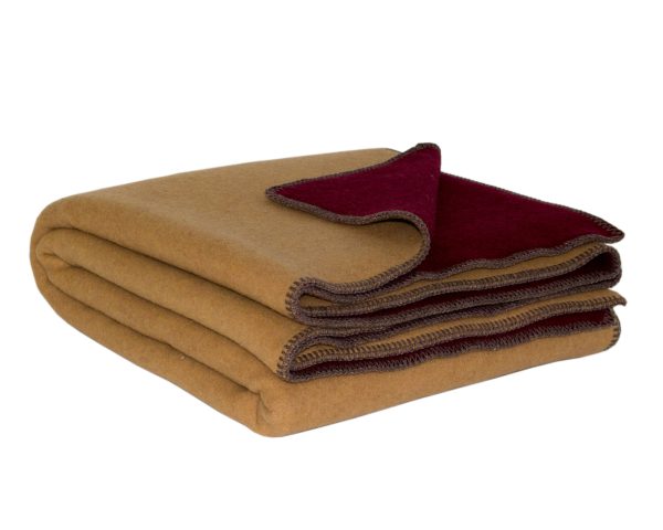 Merino wool bed blanket WINE & HONEY – double – red & yellow