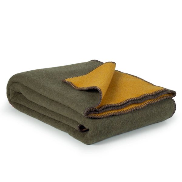 Merino wool bed blanket KHAKI MEADOW – single, green&yellow