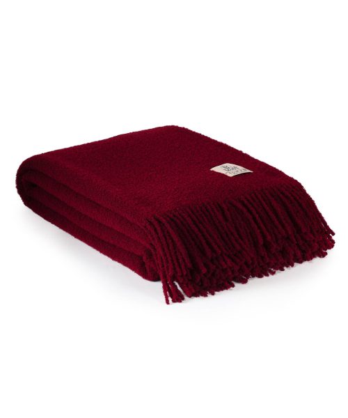 Wool bouclé throw blanket PARIS dark red