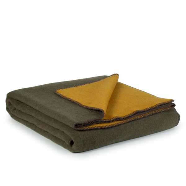 Merino wool bed blanket KHAKI MEADOW – double, green,yellow