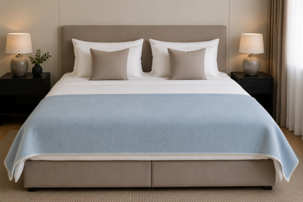 Wool bed runner BLUE FOG – 130 x 250 cm