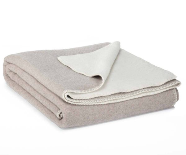 Merino wool bed blanket CASTLE WHITE – double, white & beige