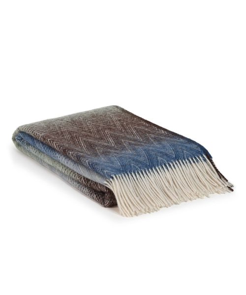 Wool throw blanket MANORIA Acqua – multi-colored blue
