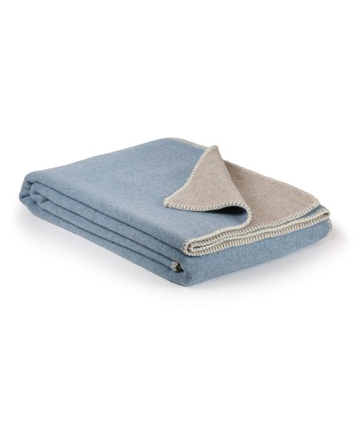 Merino wool bed blanket DAWN – single – blue & beige