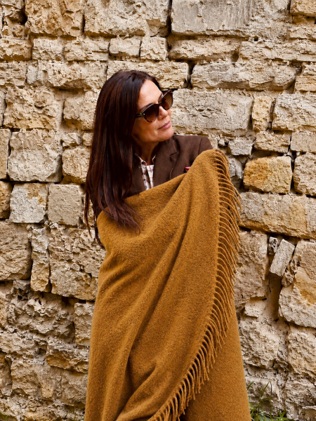 Wool bouclé throw blanket PARIS mustard yellow
