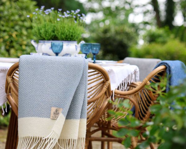 Wool throw blanket FLORENCE – light blue