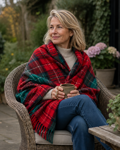 Wool throw blanket TARTAN NOEL – red & green